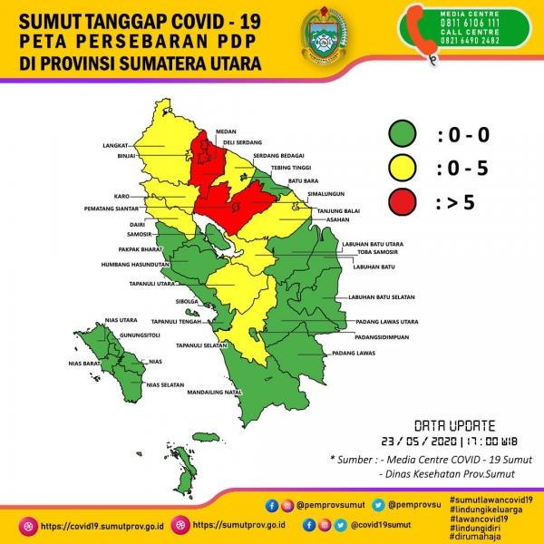 Peta Persebaran PDP di Provinsi Sumatera Utara 23 Mei 2020 